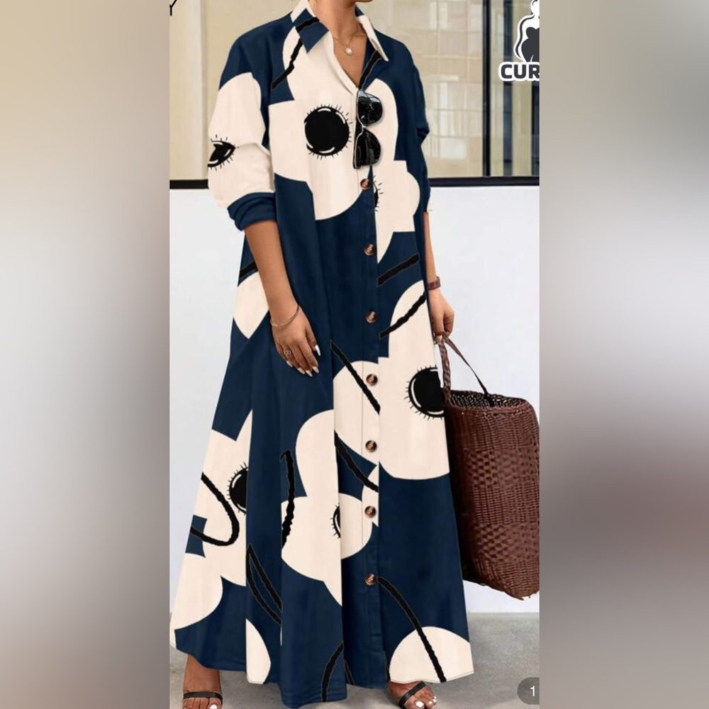 Emory Rose Navy and Cream Floral Long Sleeve Dress